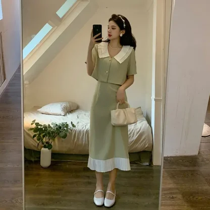 Loose Short-Sleeve Midi Skirt Set - Image 2
