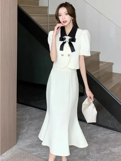 Bow Blazer with Fish Tail Skirt Set - Image 2