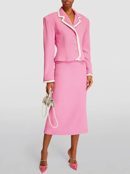 V-Neck Blazer and Midi Skirt Suit - Image 5