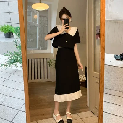 Loose Short-Sleeve Midi Skirt Set - Image 4