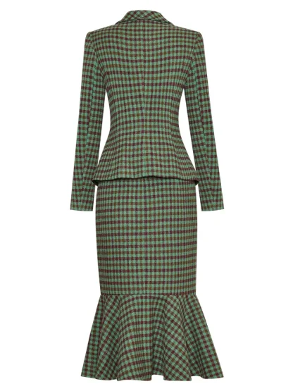 Plaid Print Coat Mermaid Skirt Suit - Image 3