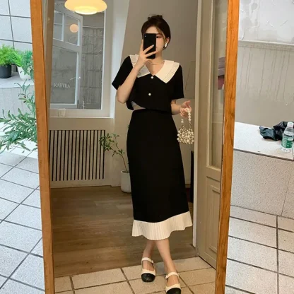Loose Short-Sleeve Midi Skirt Set - Image 3