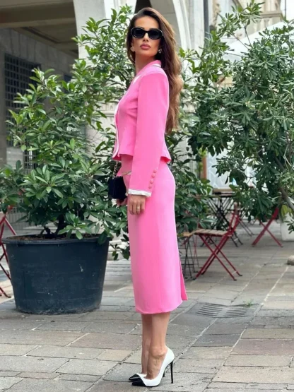 V-Neck Blazer and Midi Skirt Suit - Image 3