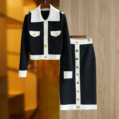 Trendy Knit Pattern Spring Skirt Suit
