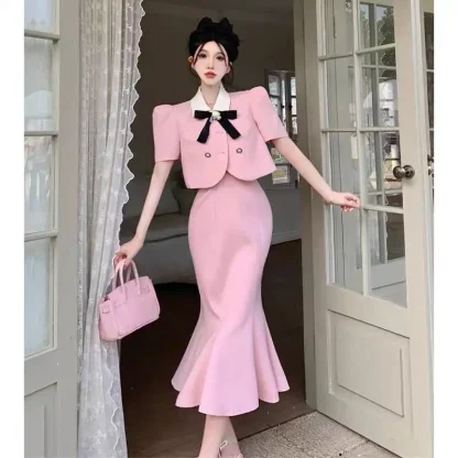 Bow Blazer with Fish Tail Skirt Set - Image 3