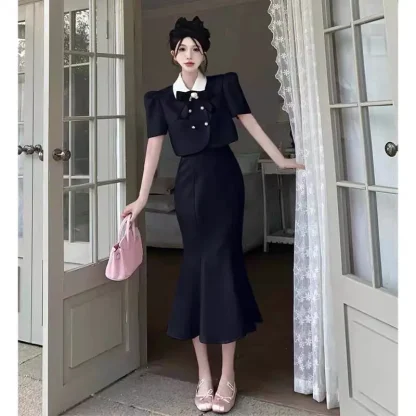 Bow Blazer with Fish Tail Skirt Set