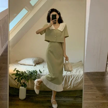 Loose Short-Sleeve Midi Skirt Set - Image 5