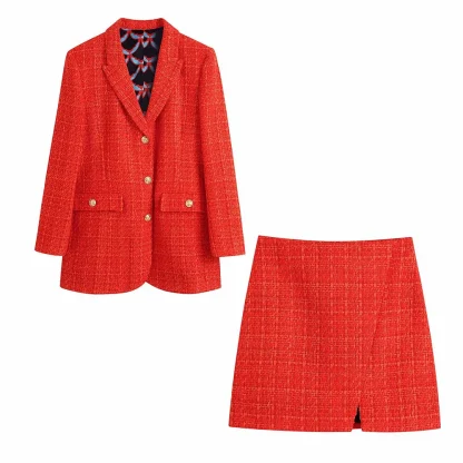 Tweed Blazer & Mini Skirt Suit Set