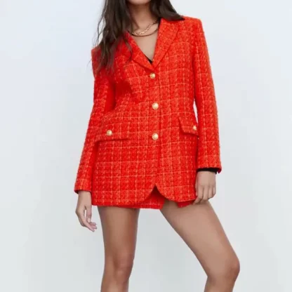 Tweed Blazer & Mini Skirt Suit Set - Image 2