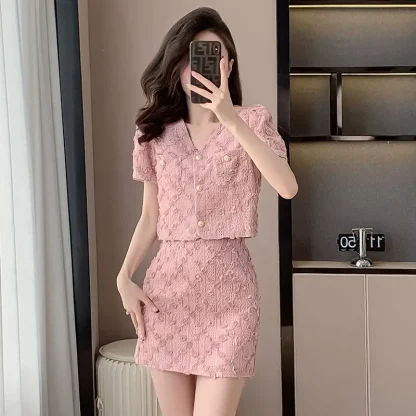 Two-Piece Tweed Skirt Suit Set - Image 4