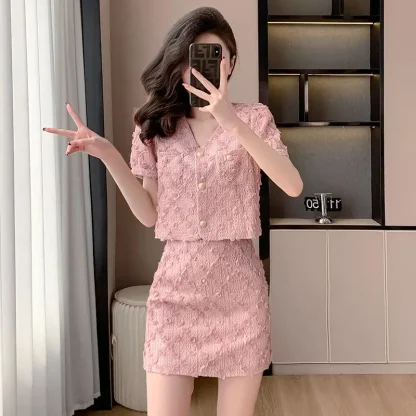 Two-Piece Tweed Skirt Suit Set - Image 3
