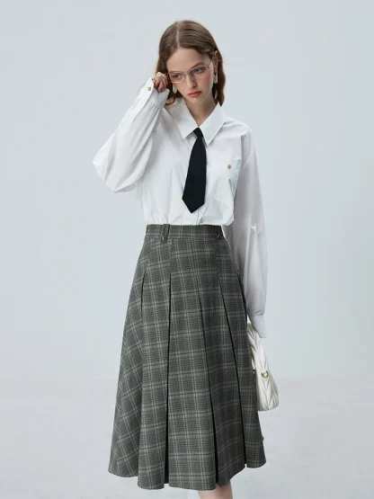 Notched Collar Pleated Skirt Set - Image 3
