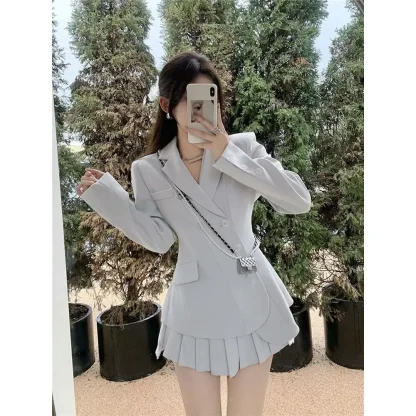 Elegant Blazer Pleated Skirt Suit Set - Image 6