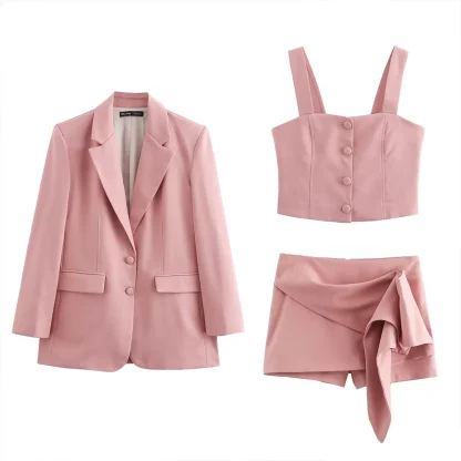 Single-Breasted Mini Skirt Suit Set