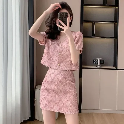 Two-Piece Tweed Skirt Suit Set