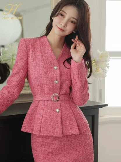 V-Neck Professional Skirt Suit - Image 3