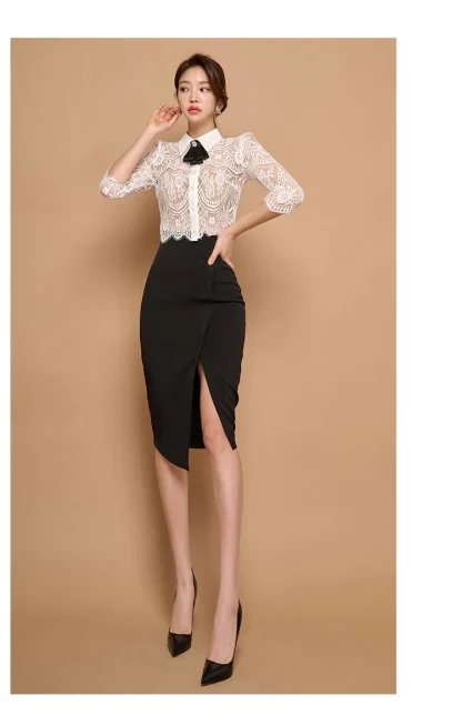 Bow Lace Top Skirt Suit - Image 6