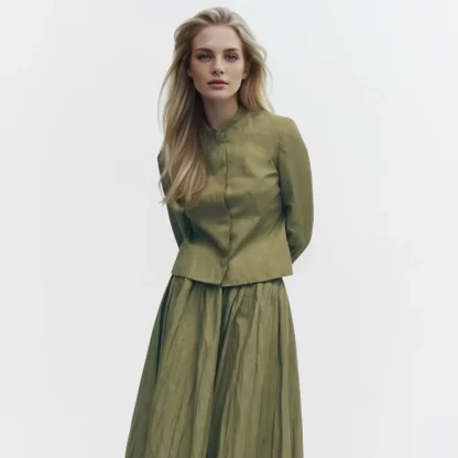 Round Neck Pleated Skirt Suit
