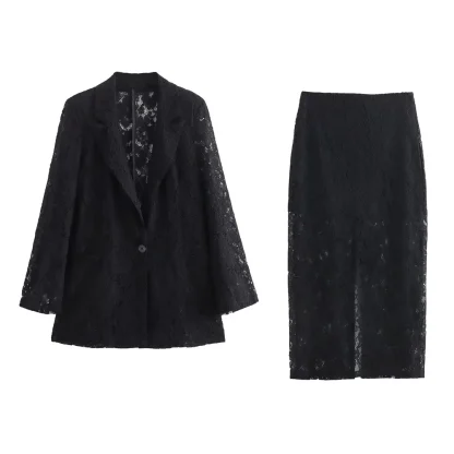 High Waist Lace Detail Skirt Suit