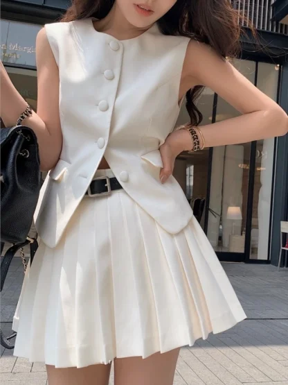 Elegant Pleated Skirt Suit