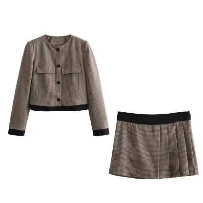 Chic Checkerboard Skirt Suit