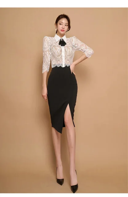 Bow Lace Top Skirt Suit - Image 2