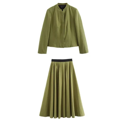 Round Neck Pleated Skirt Suit - Image 2